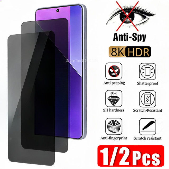 Xiaomi Anti-Spion Sichtschutz Panzerglas für Redmi Note 12 11 10 9 8 Pro Plus 5G und Redmi 10 9 9a 9c 10c (1/2 Stück) - Bild 1