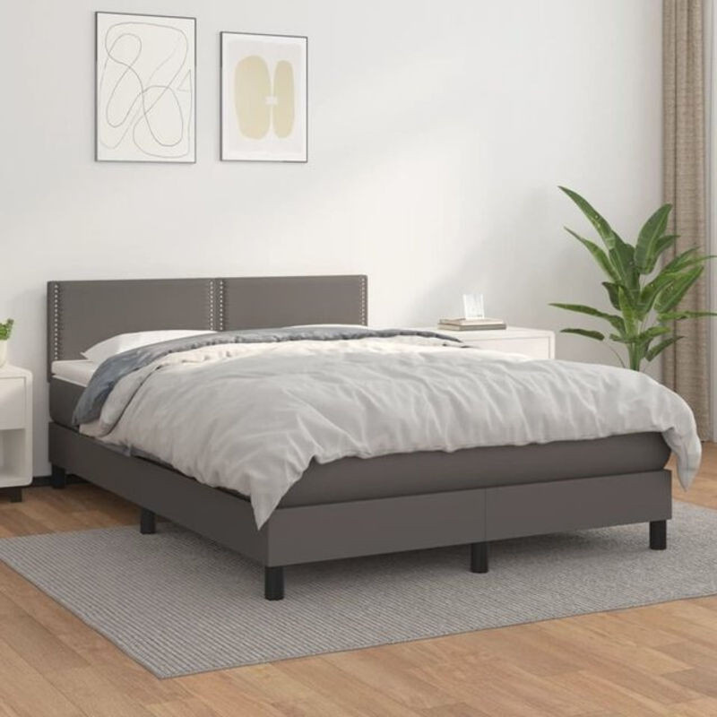 Vidaxl Boxspringbett mit Matratze in Grau aus Kunstleder und Polyester, B/T/H: 140 x 200 cm - Bild 1