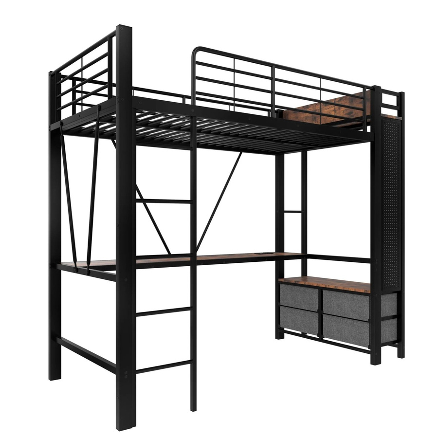 okwish Hochbett für das Kinderzimmer in Schwarz mit Schreibtisch, LED-Beleuchtung, USB-Ladeanschluss und Schubladen, B/T/H: 200 x 90 x 120 cm - Bild 2