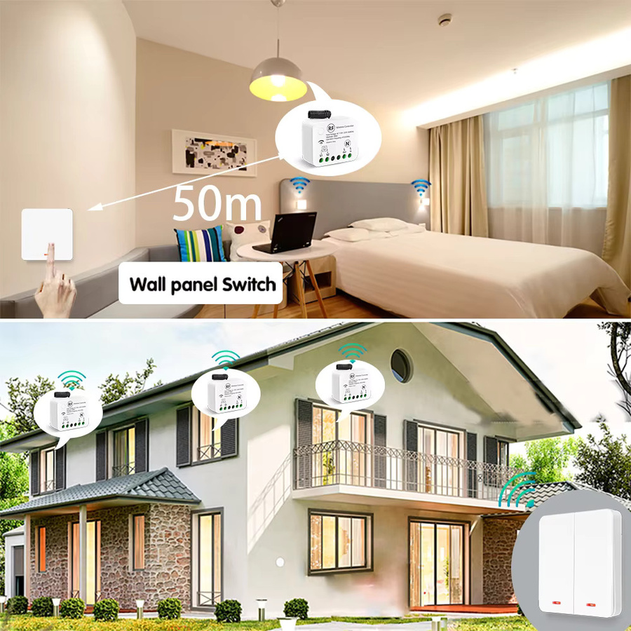 WenQia RF 433 MHz kabelloser Lichtschalter als Mini-Relaismodul in Weiß, kein Neutralleiter erforderlich, kompatibel mit 86-Panel-Schaltern, 110 V - 220 V - Bild 2