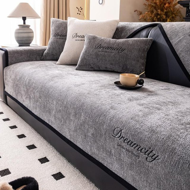 Rutschfeste Chenille-Sofamatte HOMEMOTION in Dunkelgrau, einfarbiges Sitzpolster für dein Sofa, B/T/H: 180 x 90 cm - Bild 1