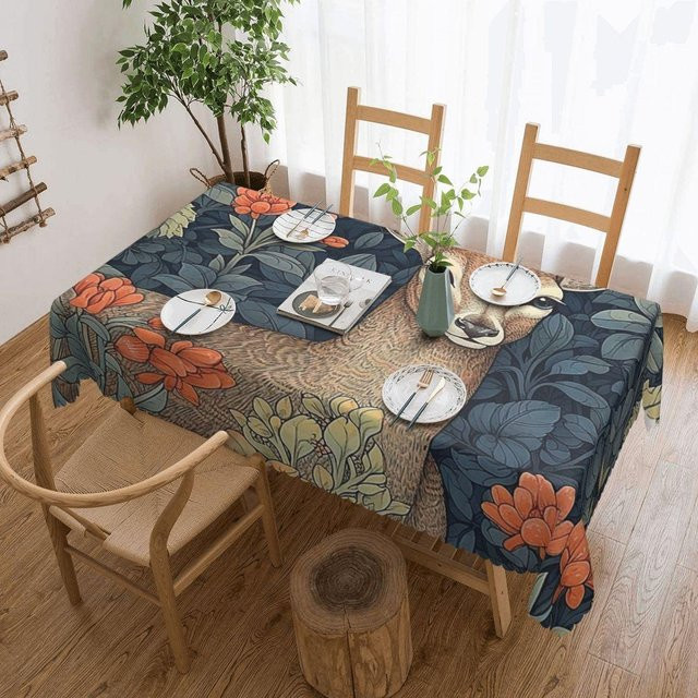 JINGYUE Pet Tischdecke William Morris Distel Damaskus in Kobaltblau, rechteckig, wasserabweisend und ölbeständig, B/T: 137 x 183 cm - Bild 1