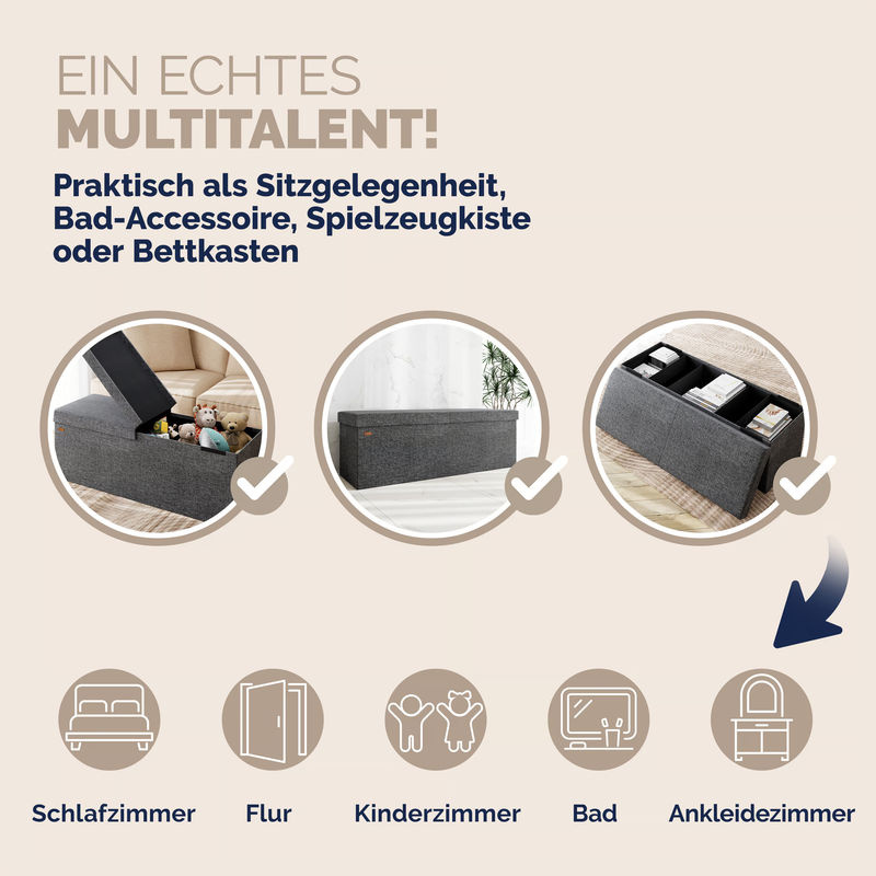 Casaria Sitzbank mit Klappdeckel in Grau, B/T/H: 115 x 38 x 38 cm - Bild 4