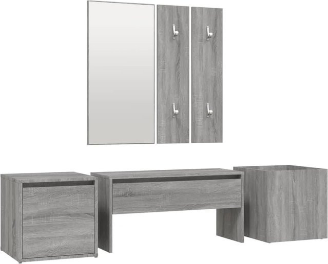 vidaXL Flurmöbel-Set Modell 3 in Grau aus Holzwerkstoff bestehend aus Flurbank, Spiegel, Garderobe, Box mit Schublade und Pflanzkasten - Bild 1