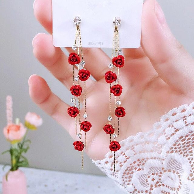 Rui Di Ohrringe, Rote Rose, Strass, Kristall, Silber, Damen, Vintage - Bild 1