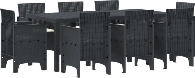 vidaXL 9-tlg Garten-Essgruppe aus Poly Rattan mit Kissen in Anthrazit - Bild 1