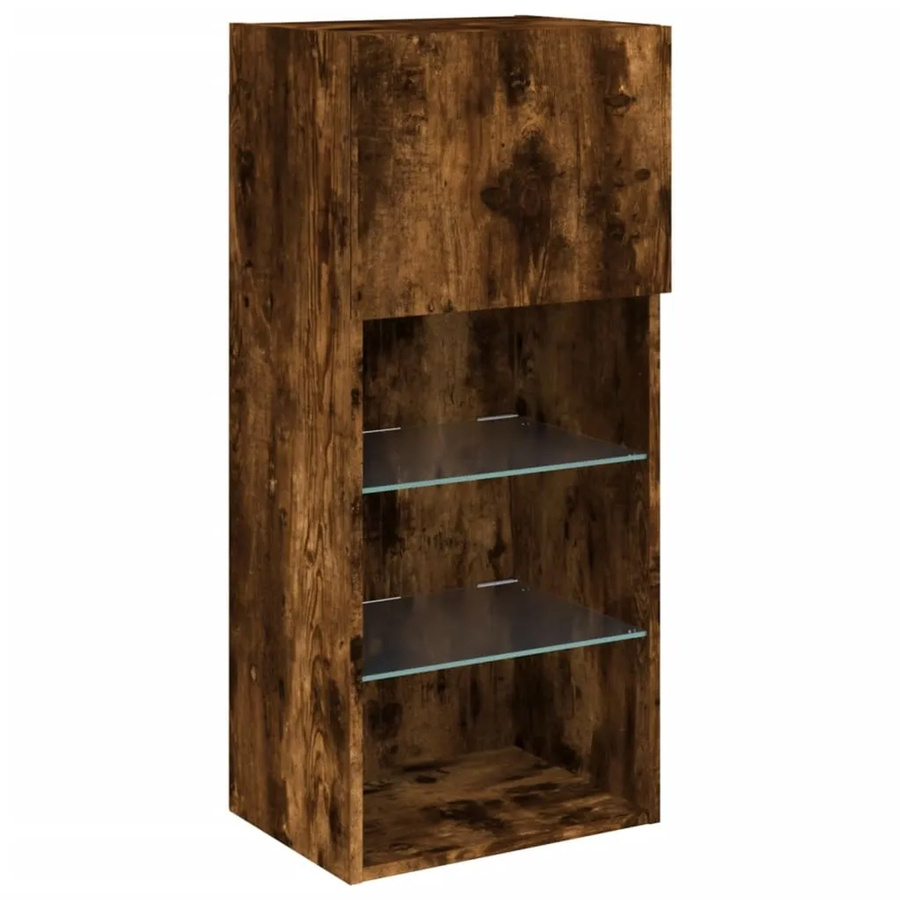 vidaXL TV-Schrank aus Holz mit LED-Beleuchtung in Räuchereiche, Braun, B/T/H: 40,5 x 30 x 90 cm - Bild 2