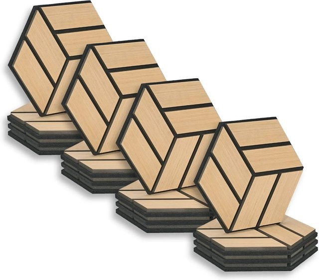 Homestyle4u Akustikpaneele Hexagon aus Holz und Filz in Natur, 16 Stück, B: 30 cm, H: 26 cm - Bild 1