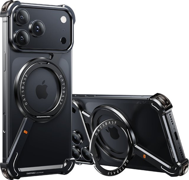 Stoßfeste MagSafe Schutzhülle für Apple iPhone 17 Pro Max Air mit 360 Grad Rotationsständer und Metall-Wärmeableitung in Schwarz - Bild 1
