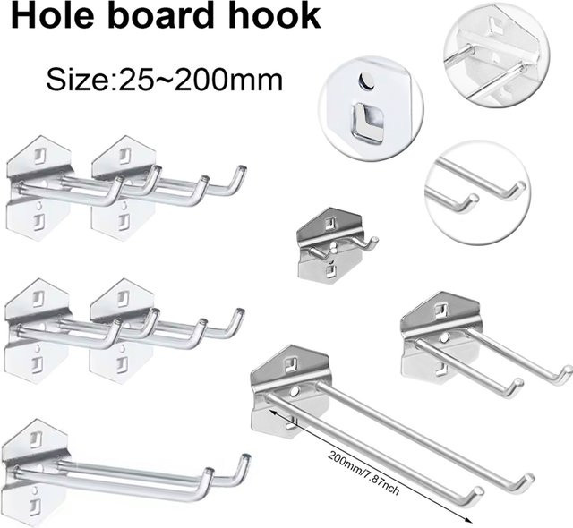 Pegboard Haken aus Stahl in Silber für die Wandmontage zur Werkzeugaufbewahrung von Hammer und Zange - Bild 1