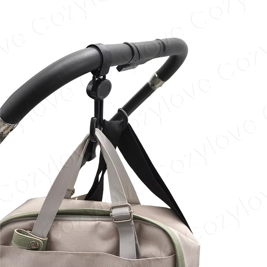 Kisslanding 2er-Set Universelle Kinderwagenhaken in Schwarz mit 360 Grad drehbaren Doppelhaken für Wickeltaschen und Einkaufstaschen - Bild 4