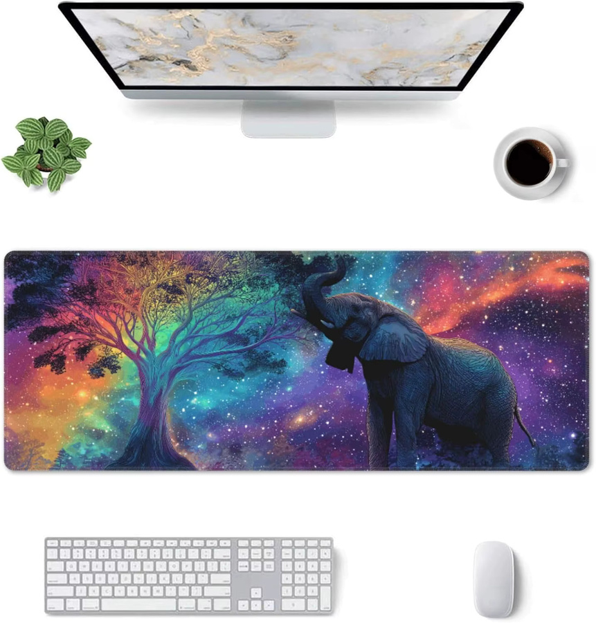 Gaming-Mauspad mit Elefantenmotiv in Multicolour, XL Schreibtischunterlage mit genähten Kanten für Gamer und das Heimbüro - Bild 2