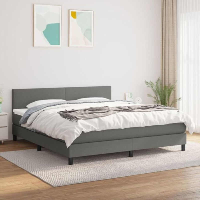Vidaxl Boxspringbett mit Matratze in Dunkelgrau aus Stoff, B/T: 160 x 200 cm - Bild 1