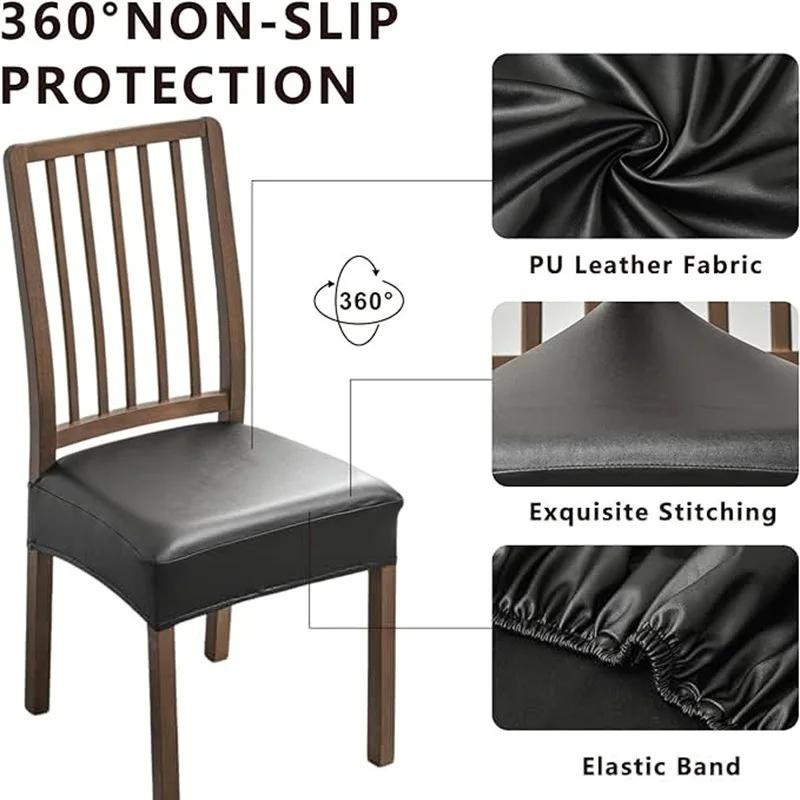 Wasserdichter Stuhlsitzbezug aus PU-Leder in Schwarz für Esszimmerstühle, elastischer und abnehmbarer Kissenbezug von Household supplies MH - Bild 3