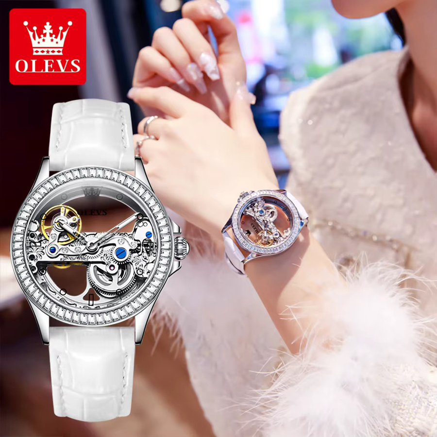 OLEVS Armbanduhr, Automatik, Analoguhr, Edelstahl, Leder, Silber, Unisex - Bild 3