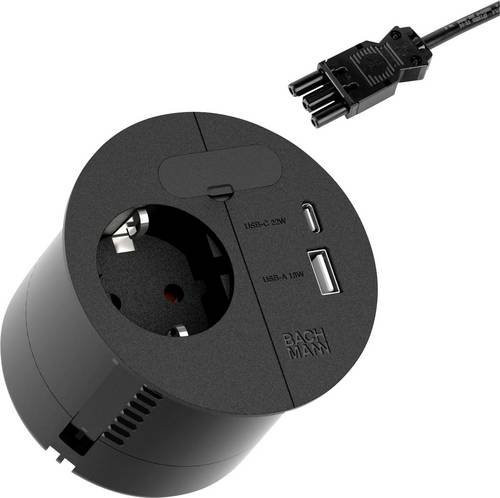 Bachmann Tischsteckdose 938.203 in Schwarz mit USB-A und USB-C Anschlüssen - Bild 1