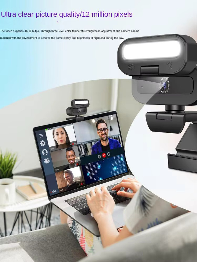 Bytelike 4K UHD USB Webcam mit Ringlicht, Autofokus, Nachtsicht und Mikrofon in Schwarz - Bild 7