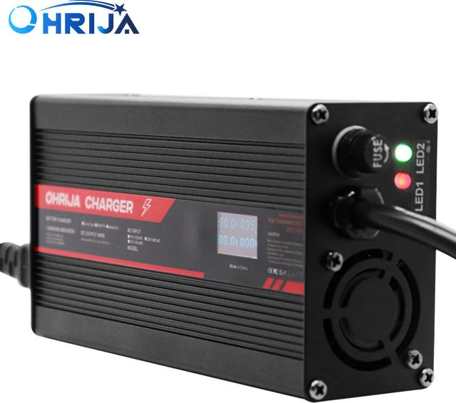 OHRIJA Lithium-Ionen-Ladegerät 67,2V 5A mit OLED-Display und Smart-Aluminiumgehäuse in Schwarz, geeignet für 16S 59,2V Akkus - Bild 1