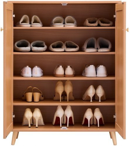 VEVOR Rattan Schuhschrank mit 2 Türen und verstellbaren Regalen, 5-stufiger Schuhkommode für Eingangsbereich und Flur, beige, Höhe: 102,5 cm, Breite: 80 cm, Tiefe: 34 cm - Bild 1