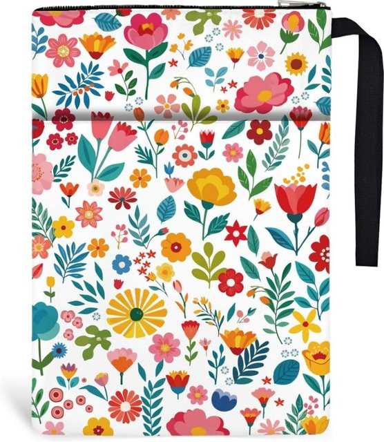 Bunter Bücherbeutel mit Blumendruck und Reißverschluss sowie Vordertasche, Multicolor, Breite: 34,04 cm, Höhe: 24,00 cm - Bild 1