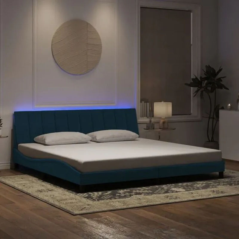 Vidaxl Polsterbett Hanko in Blau mit LED-Beleuchtung aus Samt, B/T: 200 x 200 cm - Bild 1