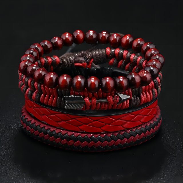 LUOBOTOU Armbänder, Leder, Perle, Rot, Vintage, Unisex - Bild 1