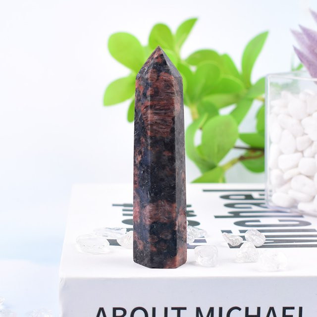 RYCRYSTAL Roter Labradorit Obelisk aus natürlichem Kristall, Polierter sechseckiger Kristallstab für Meditation und Dekoration, Rot/Mehrfarbig - Bild 1
