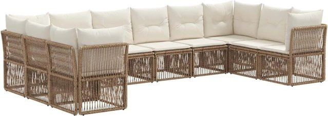 vidaXL Gartensofa-Set 10-teilig in U-Form aus Poly-Rattan und pulverbeschichtetem Stahl, Beige - Bild 1