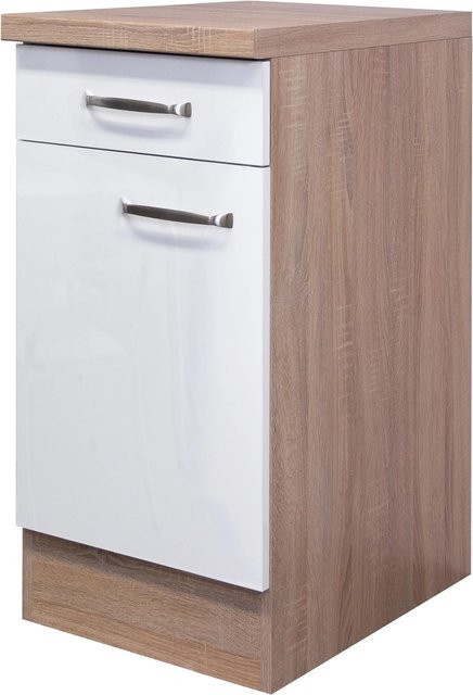 Flex-Well Küchen-Unterschrank Valero in Weiß Hochglanz und Sonoma Eiche, B/H/T: 40 x 86 x 60 cm - Bild 1
