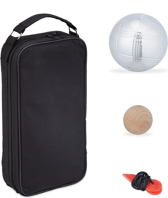 Relaxdays Boule Set Stahl Silber Schwarz mit Tragetasche und Abstandsmesser - Bild 1