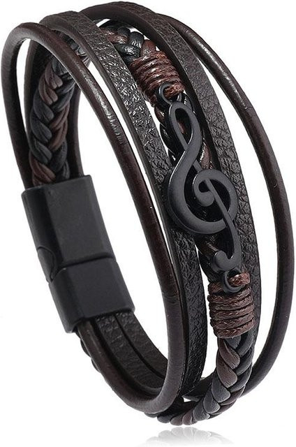 Rui Di Armband, Edelstahl, mehrschichtiges Lederarmband, Schwarz, Unisex - Bild 1