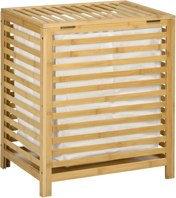 HOMCOM Wäschekorb aus Bambus mit Deckel und entnehmbarem Wäschesack, Natur, B/T/H: 36 x 50 x 60 cm - Bild 1