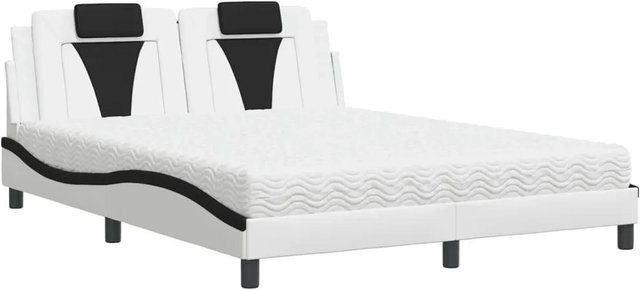 vidaXL Bett mit Matratze in Weiß und Schwarz aus Kunstleder und Holz, B/T/H: 160 x 200 x 74,5 cm - Bild 1