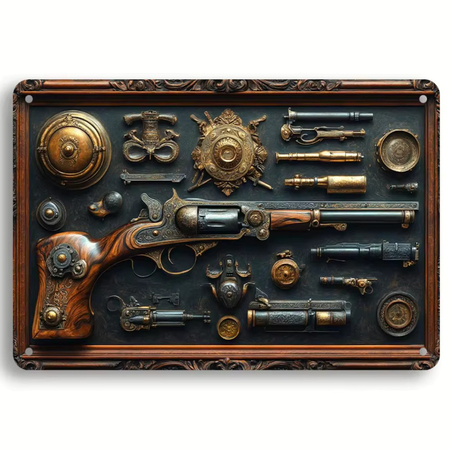 HELLOYOUNG Steampunk Wandkunst aus Metall im Vintage-Stil mit Pistolen-Motiv, B/H: 30,0 x 20,0 cm - Bild 2