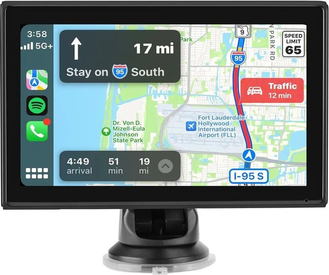 Junsun 7 Zoll Wireless CarPlay und Android Auto mit 1080P Rückfahrkamera in Schwarz - Bild 1