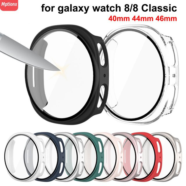 Mptionx Schutzhülle mit gehärtetem Glas und Displayschutzfolie für Samsung Galaxy Watch 8 (44 mm und 40 mm) in Blau - Bild 1