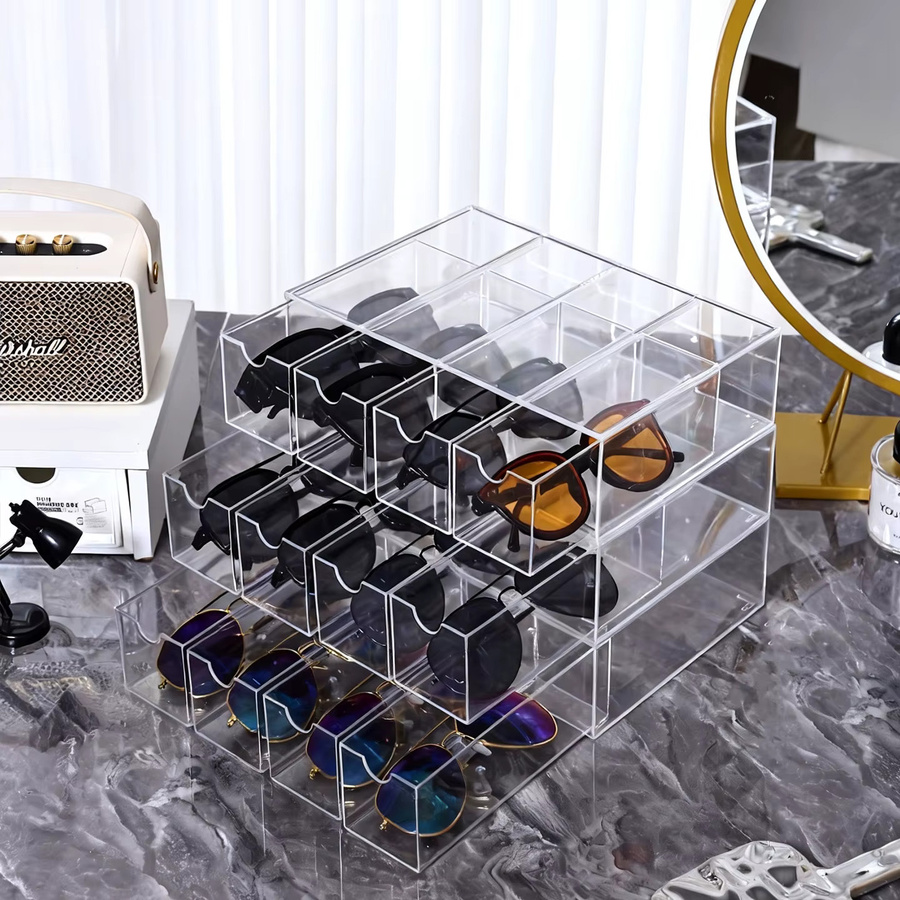Multifunktionale Acryl-Aufbewahrungsbox für Sonnenbrillen in Transparent und Weiß im Schubladenstil - Bild 2
