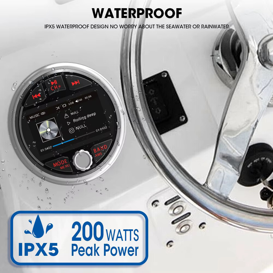 GRANDnavi MP5 Marine Stereo Wasserdicht IPX5 Boot Radio Player mit Bluetooth, FM, AM und RDS für Yacht, ATV und Motorrad - Bild 3
