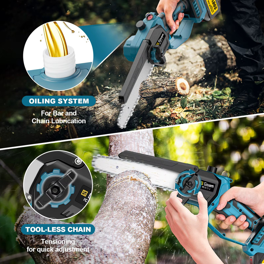 Gisam 2-in-1 Bürstenlose Teleskop-Elektrokettensäge 8 Zoll 4500W Garten-Hochastsäge in Blau für Makita 18V Akku - Bild 3
