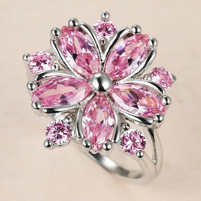 Verlobungsring Rosa, Zirkonia, Damen, Ringgröße 6 - Bild 1