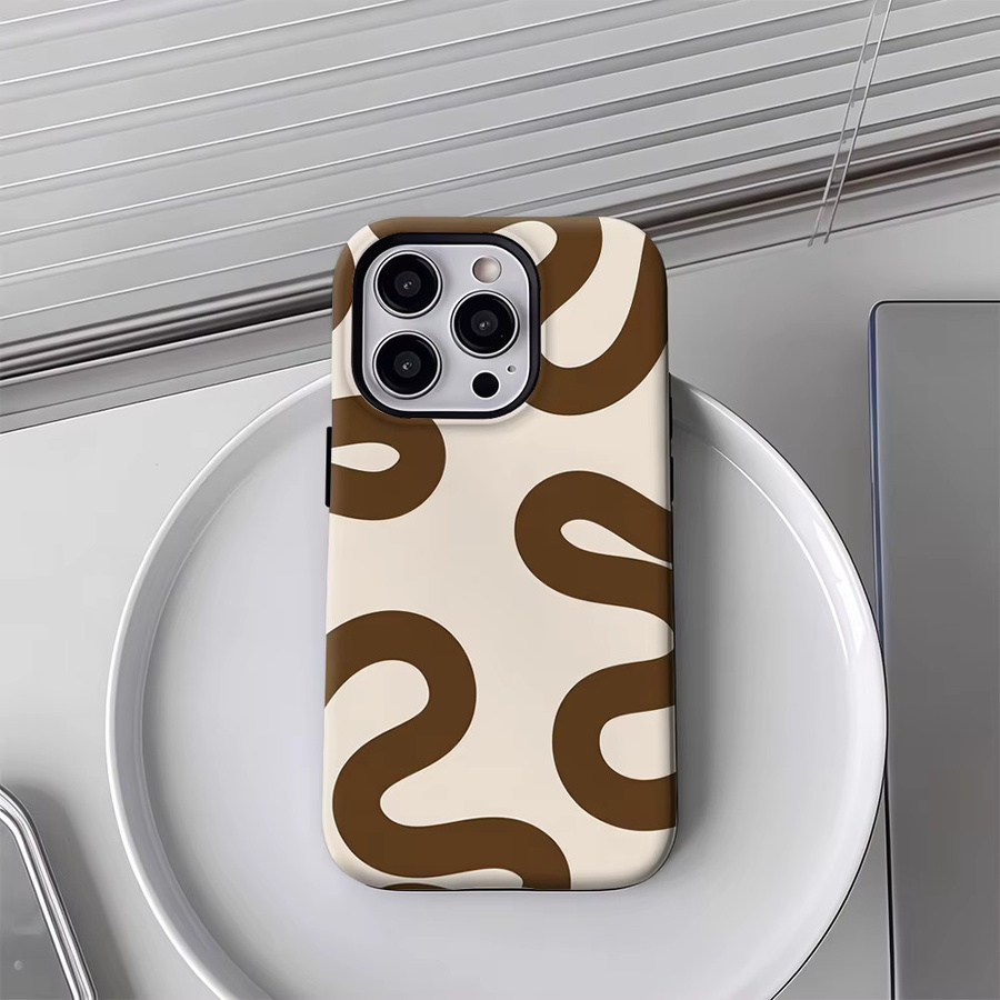 Handyhülle mit gewelltem Design in Braun und Beige für Apple iPhone 17 16 15 14 13 12 Pro Max Plus mit doppellagiger Rückseite - Bild 4
