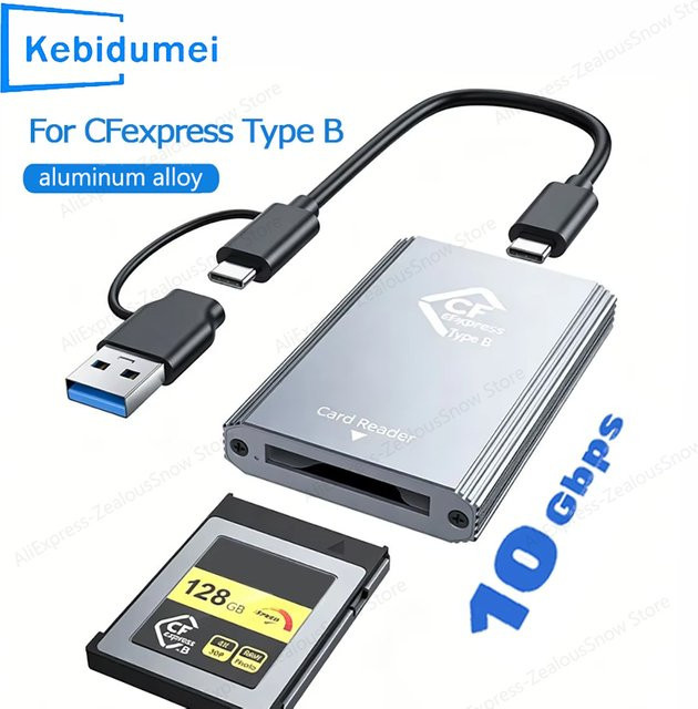 KEBIDUMEI CFexpress Typ B Kartenleser-Adapter mit 10 Gbit/s und USB-C/USB-A Kabel für PC, Android, Windows und Mac - Bild 1