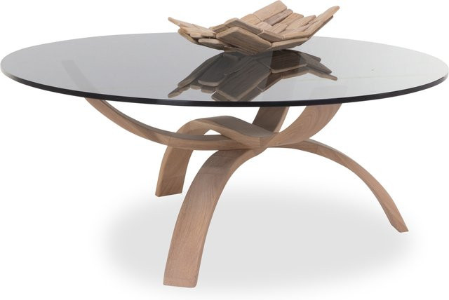 Couchtisch 7060 von HASSE aus Asteiche massiv und Rauchglas in Transparent, B/T/H: 45 x 45 x 35 cm - Bild 1