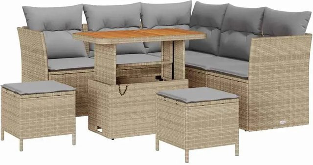 vidaXL 8-teiliges Garten-Sofa-Set aus Polyrattan und Akazie mit Kissen und Abdeckung in Beige - Bild 1