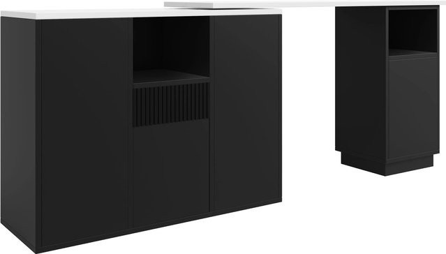 Merax 360° Drehbarer Bartisch mit Marmorplatte und Stauraum, Schwarz, B/T/H: 210 x 30 x 100,9 cm - Bild 1