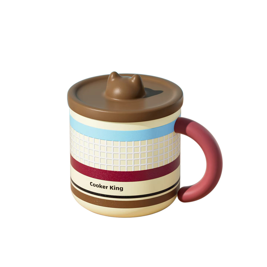 COOKER KING Vakuum-Isolierter Kaffee- und Milchbecher aus Edelstahl mit Katzendesign, Pink/Mehrfarbig, 450 ml - Bild 3
