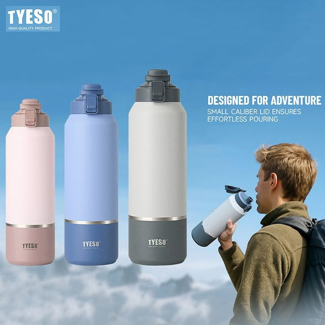 TYESO Thermoflasche aus Edelstahl mit Vakuumisolierung, auslaufsicherer Outdoor-Sport-Wasserbecher als Tumbler, Grau, 1200 ml / 1500 ml - Bild 1