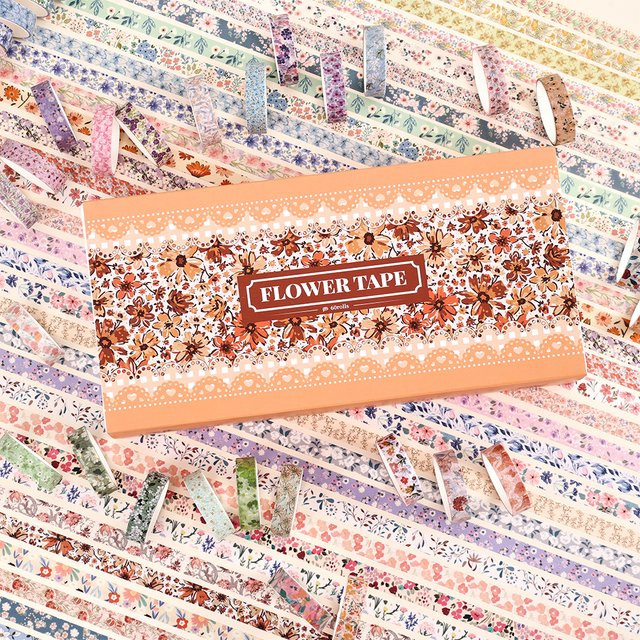 Imoda Vintage Washi Tape Set mit 60 Rollen Blumenmustern und 6 Premium-Bronzing-Bändern in Multicolour, 2,2 m Länge - Bild 1