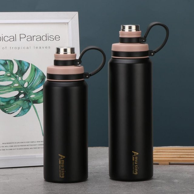 Yiran Furniture Edelstahl Thermobecher Space Pot Tragbare Wasserflasche für Sport und Outdoor, 600 ml, Schwarz, Grau, Pink - Bild 1
