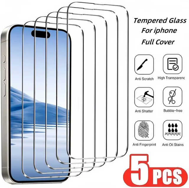 5 Stück Panzerglas Displayschutzfolie für Apple iPhone 11 bis iPhone 18 Pro Max, transparent - Bild 1